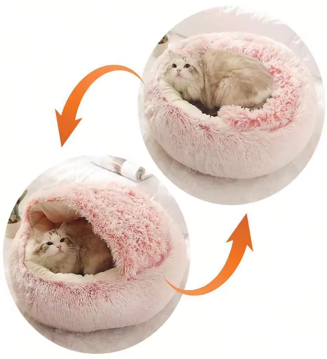 Cozy Cave Pet Bed – Fluffy & Warm Sleeping Nest Warm Cat Dog 2 in 1 Sleeping Nest Cave for Small Dogs