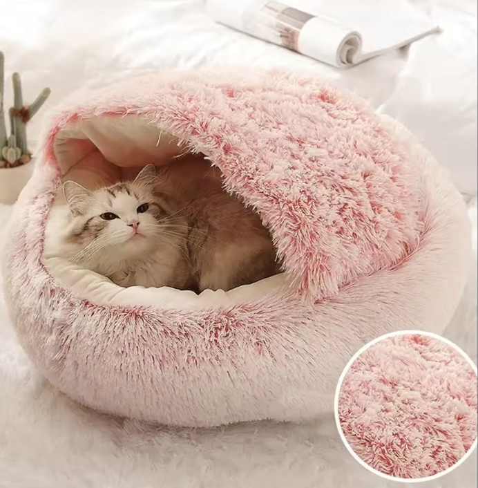 Cozy Cave Pet Bed – Fluffy & Warm Sleeping Nest Warm Cat Dog 2 in 1 Sleeping Nest Cave for Small Dogs