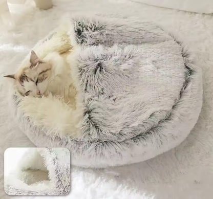 Cozy Cave Pet Bed – Fluffy & Warm Sleeping Nest Warm Cat Dog 2 in 1 Sleeping Nest Cave for Small Dogs