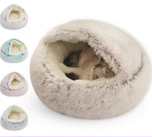 Cozy Cave Pet Bed – Fluffy & Warm Sleeping Nest Warm Cat Dog 2 in 1 Sleeping Nest Cave for Small Dogs